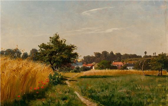 "Landskap med valmuer" by Johannes Martin Grimelund, 1877