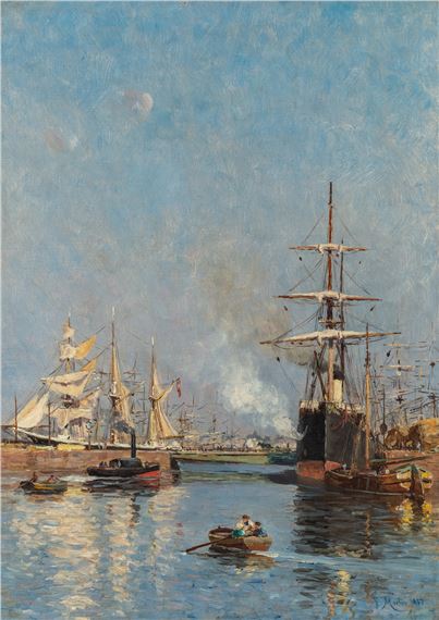 "Havneparti" by Johannes Martin Grimelund, 1883