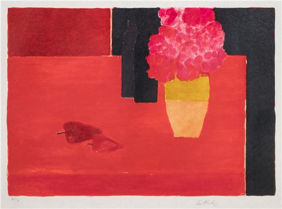 Horetensias et Poivrons a la Table Rouge by Bernard Cathelin, 1989