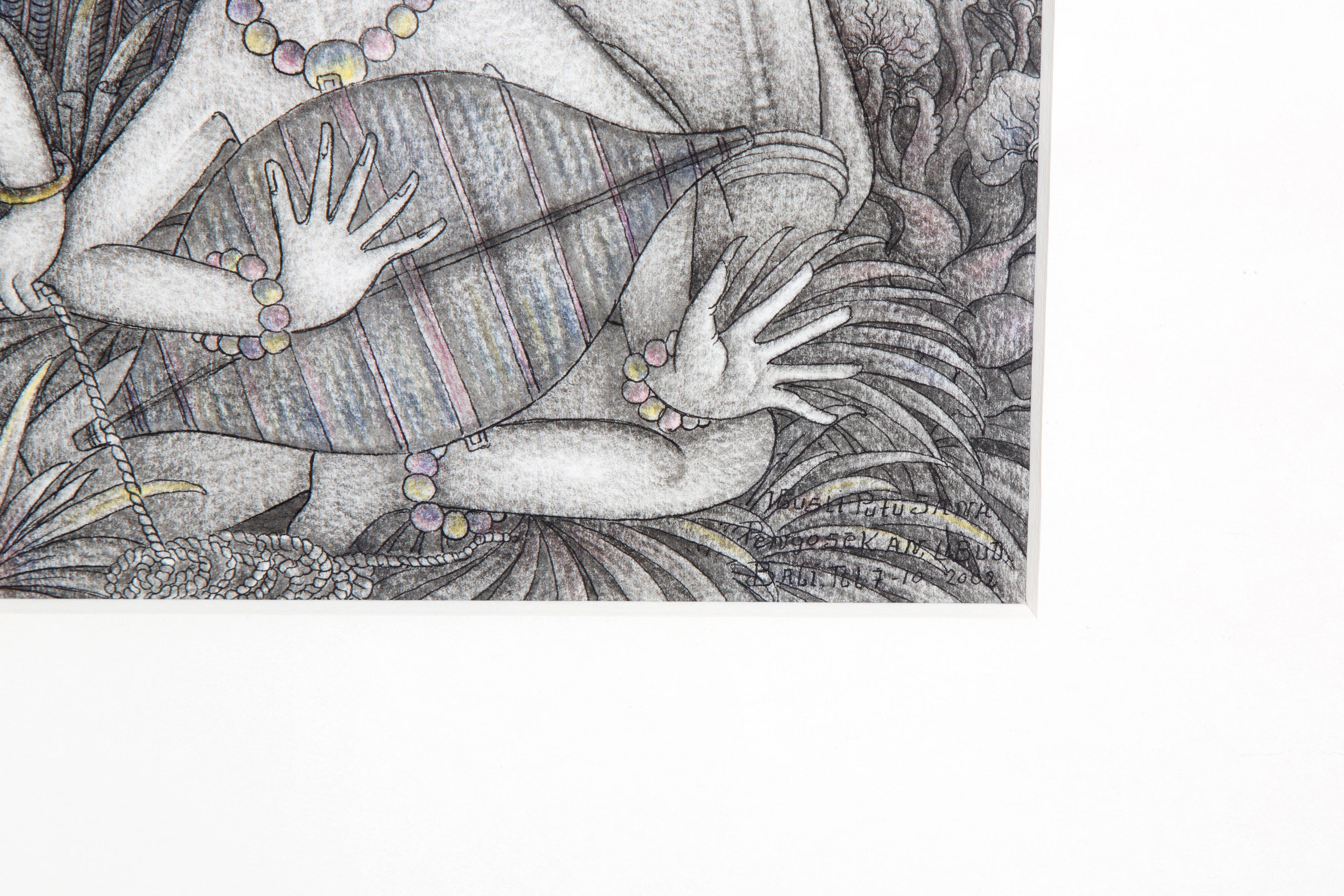 Artwork by I Gusti Putu Sana, Flying a kite, Made of pencil on paper