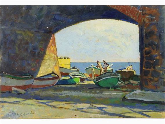 Seascape with Boats and Fishermen by Cafiero Filippelli