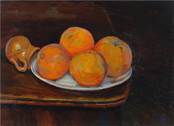 NATURA MORTA CON ARANCE E CARAFFA by Mario Puccini