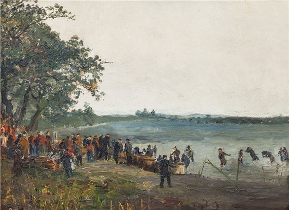 VÝLOV RYBNÍKA (LOV RYBNÍKA POTĚŠILA U VESNICE LUŽNICE) by Otakar Lebeda, 1895