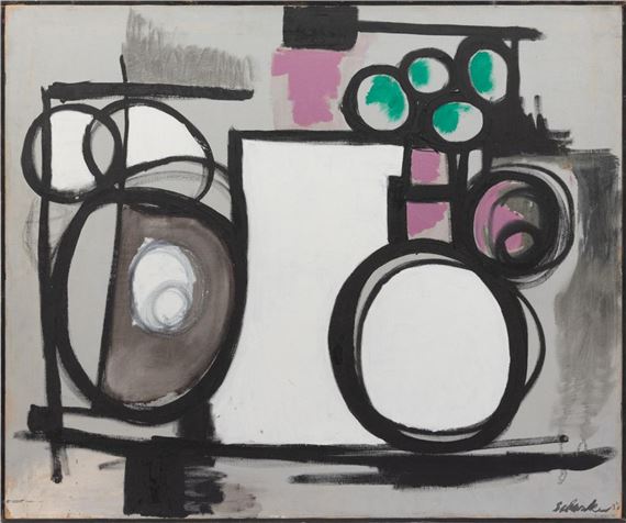 WHITE, GREY, AND BLACK ABSTRACT by Louis Schanker, 1951