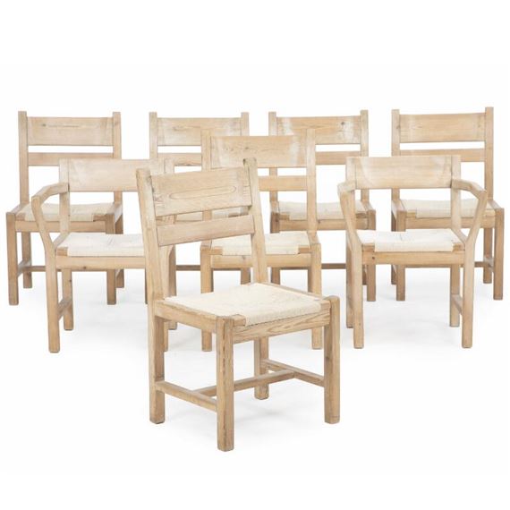 Set of eight chairs of solid pine wood by Tage Poulsen