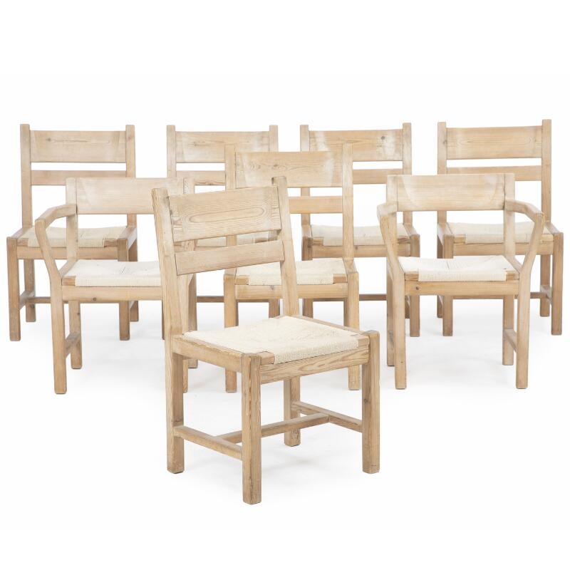 Artwork by Tage Poulsen, Set of eight chairs of solid pine wood, Made of pine wood