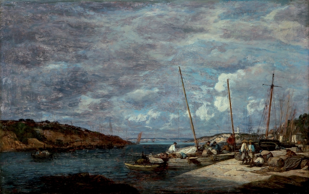 Eugène Louis Boudin | DOUARNENEZ, BATEAUX DE PÊCHE À QUAI (1855