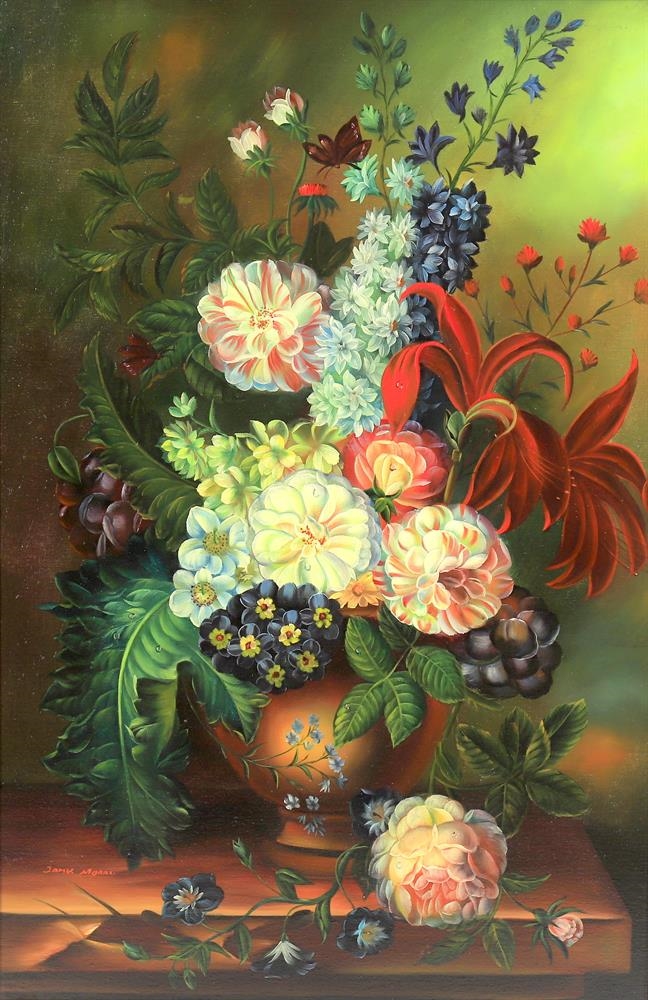 James Morar 'Still life of flowers in a terracotta vase' MutualArt