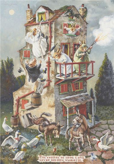 The course of true love never did run smooth by Norman Meredith, dated 1990