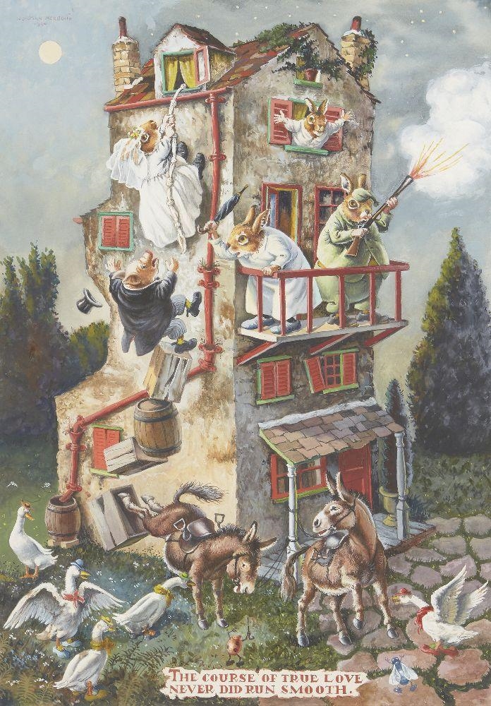 Artwork by Norman Meredith, The course of true love never did run smooth, Made of watercolour and gouache