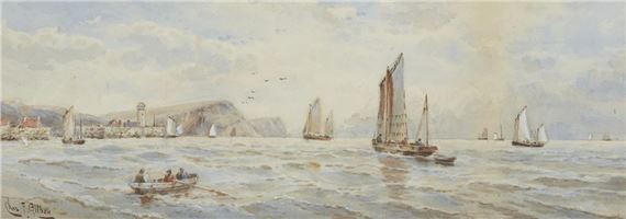 Fishing boats off the coast of Cornwall by Charles Frederick Allbon