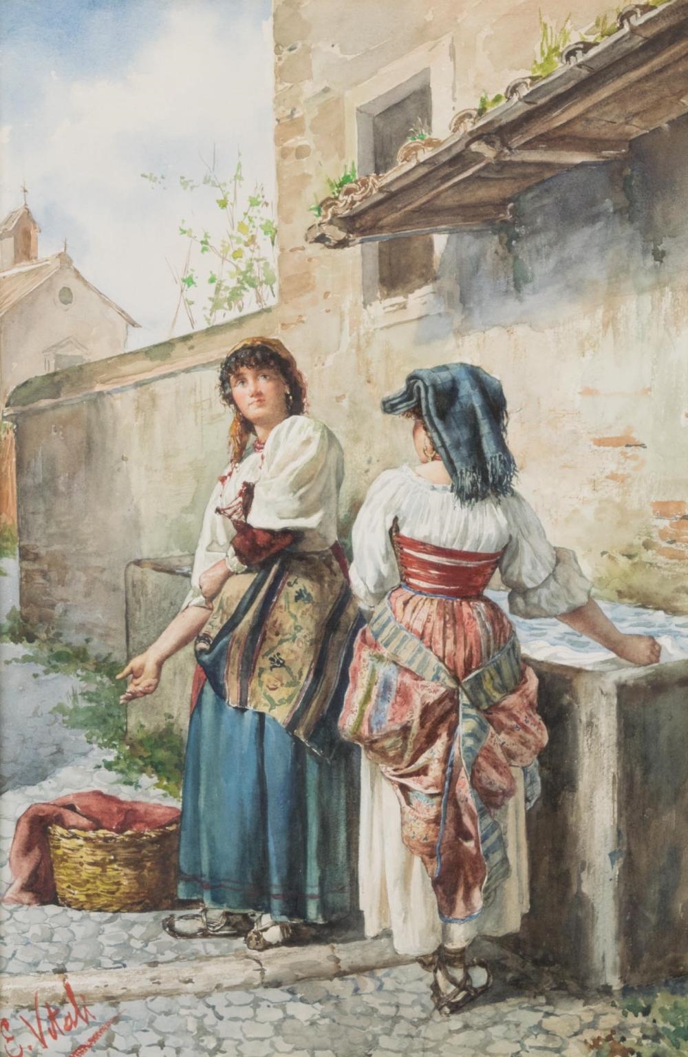 Artwork by Edouardo Vitali, washerwomen, Made of watercolor on paper