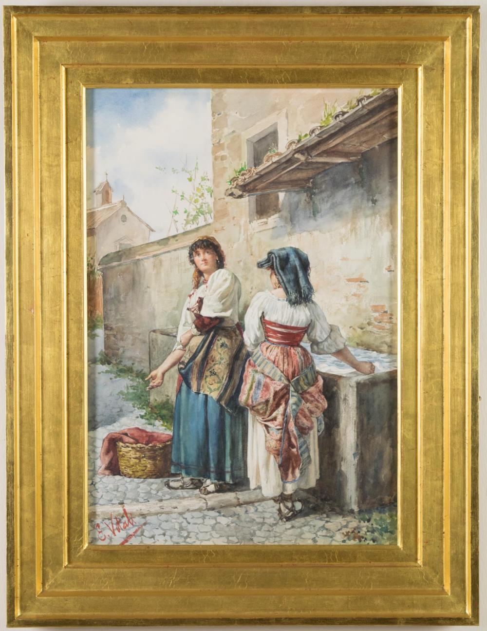 Artwork by Edouardo Vitali, washerwomen, Made of watercolor on paper