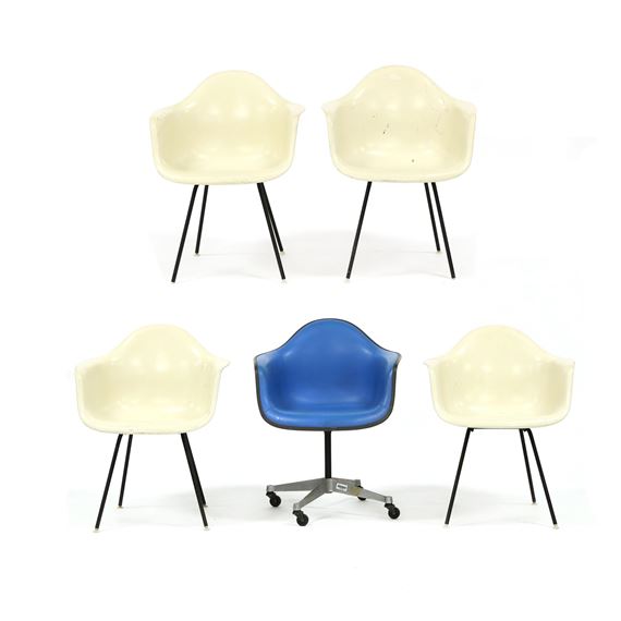 Five Vintage Shell Armchairs