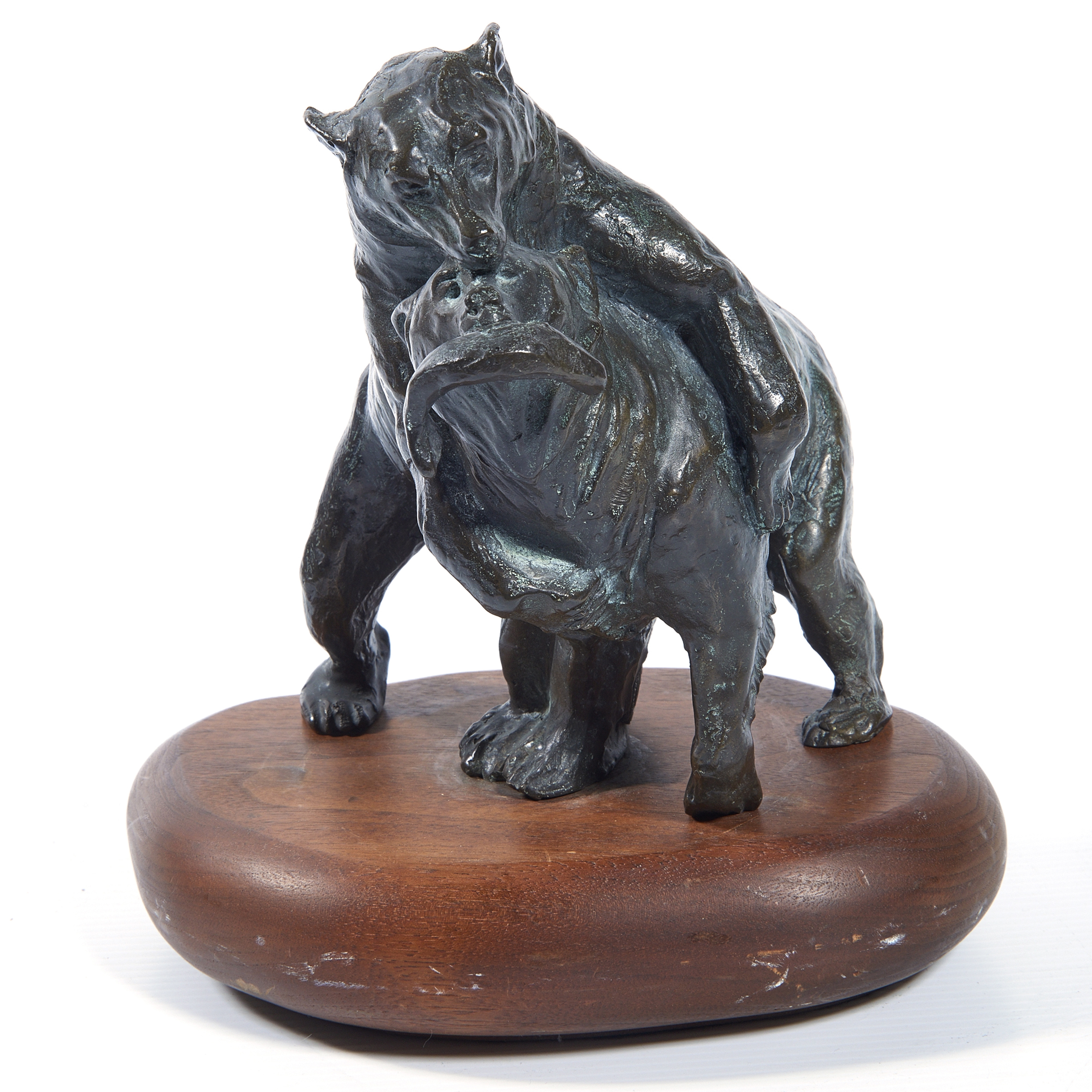 Artwork by Franco Vianello, Bears with Fish, Made of bronze sculpture