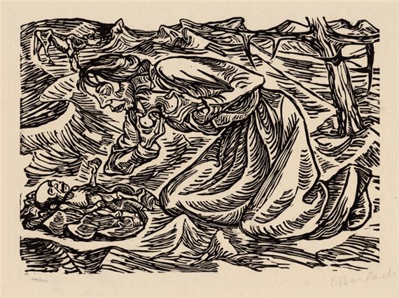 Kniende Frau mit sterbendem Kind by Ernst Barlach, 1919