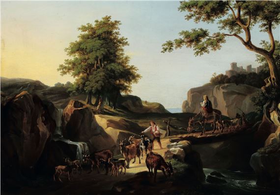 Paesaggio con pastori e gregge by Roman School, 19th Century