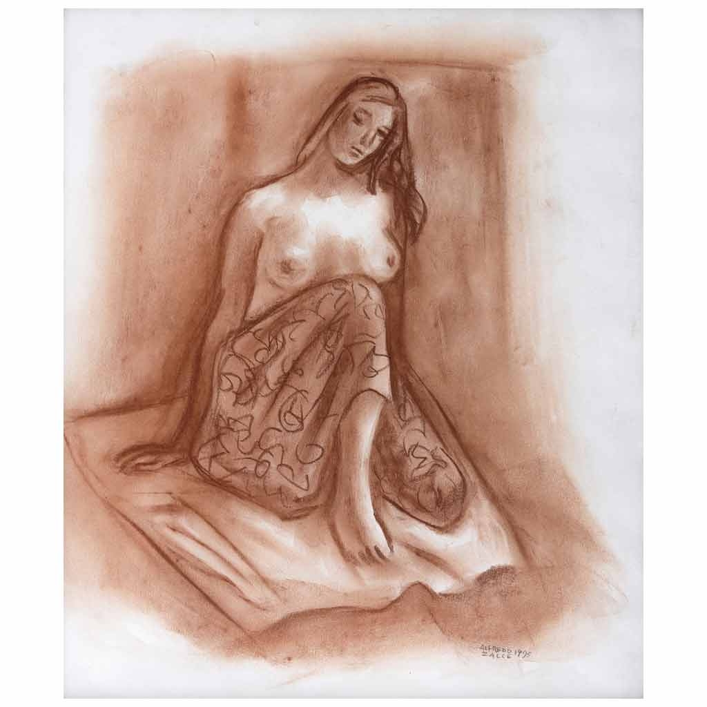 Artwork by Alfredo Zalce, Untitled, Made of Sanguine on paper