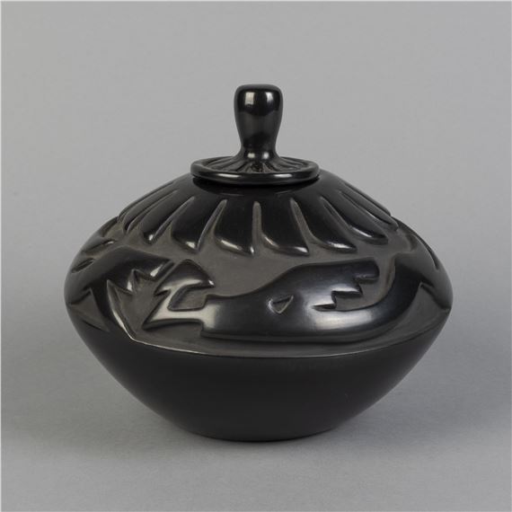 Carved and Lidded Blackware Jar