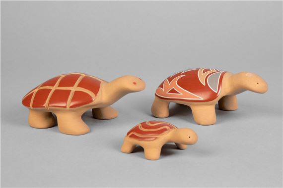 Group of Three Redware Turtles