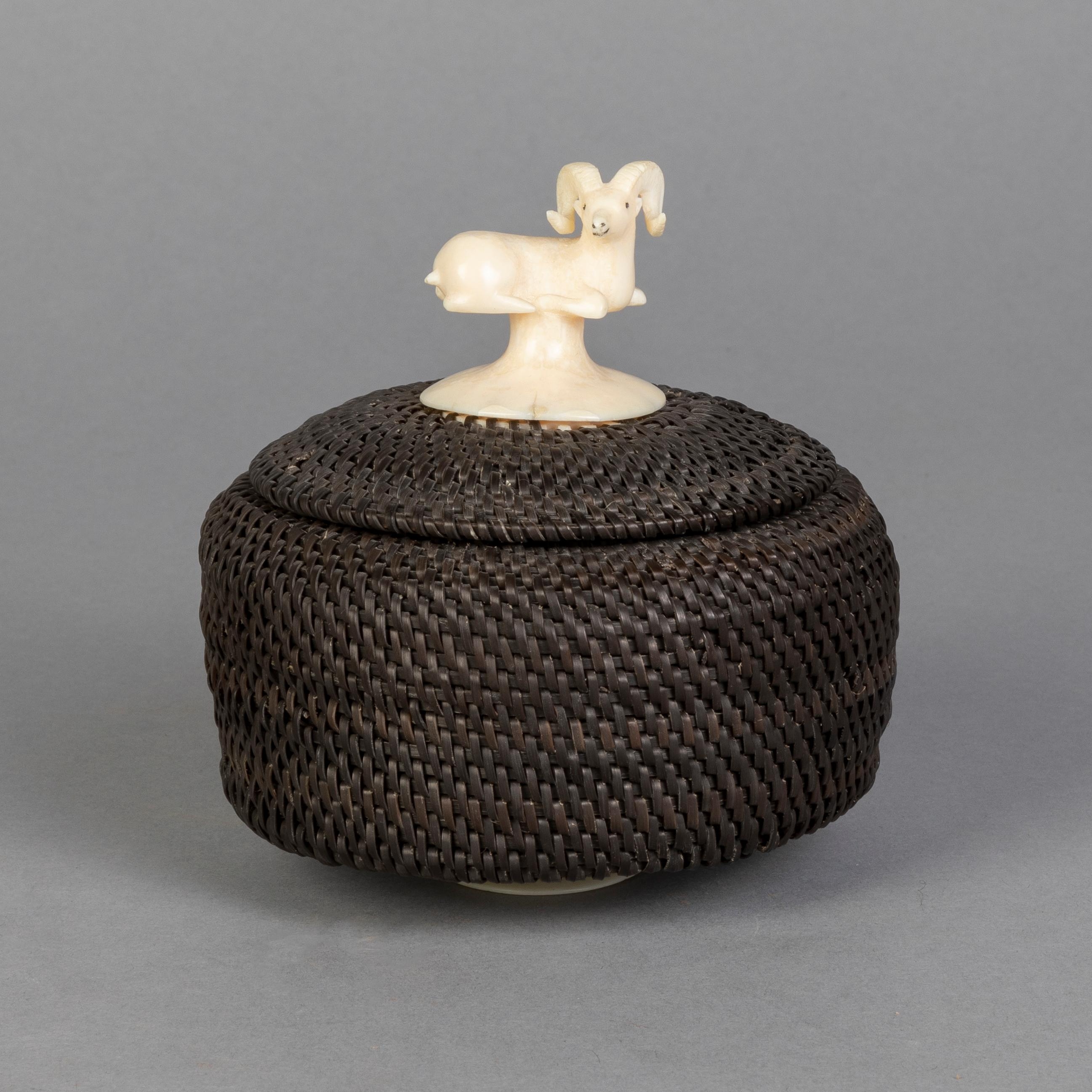 Artwork by Seymour Tuzroyluke, Baleen Basket, Made of baleen, bone