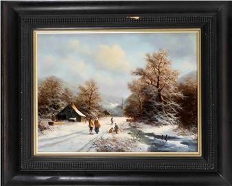 Atmospheric winter landscape with figure staffage - Gerhard Zank