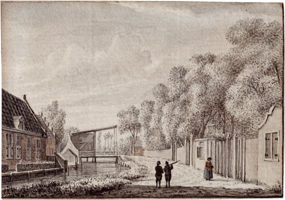 Das Dorf Baambrugge in der Provinz Utrecht: Blick auf die Ziehbrücke bei Tag und bei Nach by Johannes de Bosch, 1748