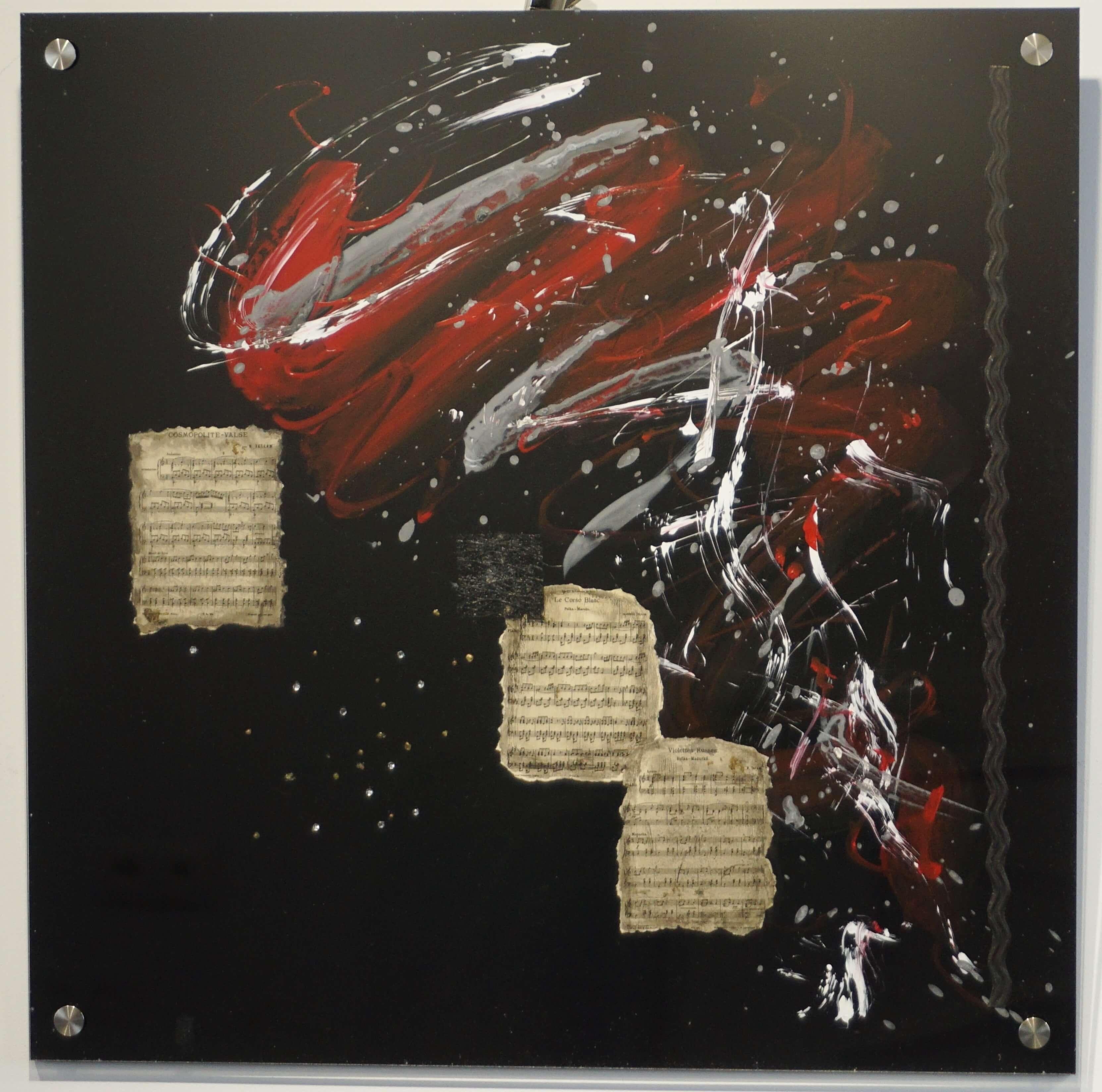 Artwork by Josiane Debatisse, Un air de musique 2, Made of mixed media on black plexiglass
