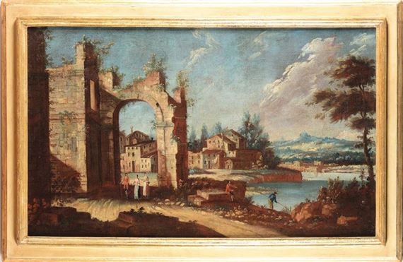 Paesaggio con figure e rovine architettoniche by Gaetano Vetturali