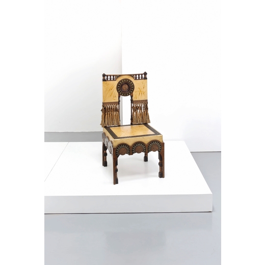Artwork by Chiara Bugatti, AN ARMCHAIR, Made of Wood, embossed copper, painted parchment, silver metal