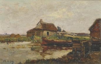 Artwork by M. Stuber, Paesaggio lagunare, Made of oil on panel