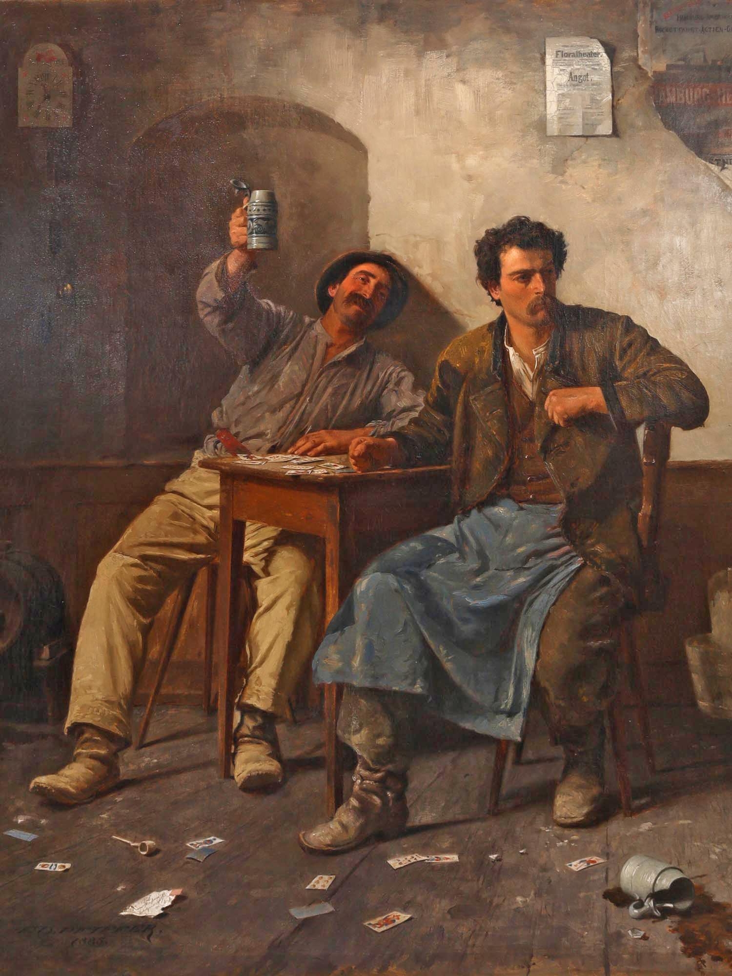 Two workers playing cards by Eduard Pfyffer, 1885