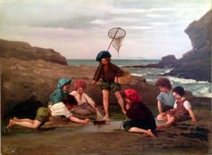 Bambini sulla spiaggia di Biarritz by Edouard Alexandre Sain, 1861
