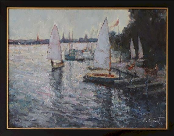 Segelboote auf der Alster, im Hintergrund Hamburger Skyline - Alexander Roppelt