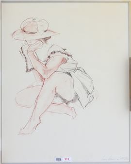 Studie van een zittende vrouw met hoed - Hans Christiaan Klasema