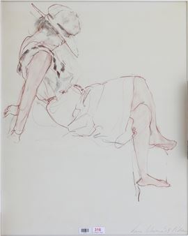 Zijaanzicht van een zittende vrouw met hoed - Hans Christiaan Klasema