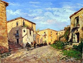 Artwork by Mario Pacchioli, Antico paese, Made of oil on canvas board