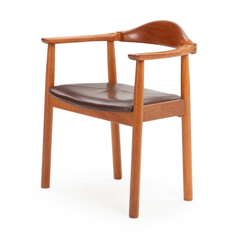Artwork by Andreas Hansen, A free-standing teak writing desk and armchair, Made of brown leather