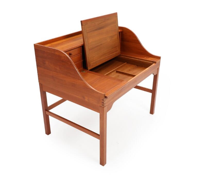 Artwork by Andreas Hansen, A free-standing teak writing desk and armchair, Made of brown leather
