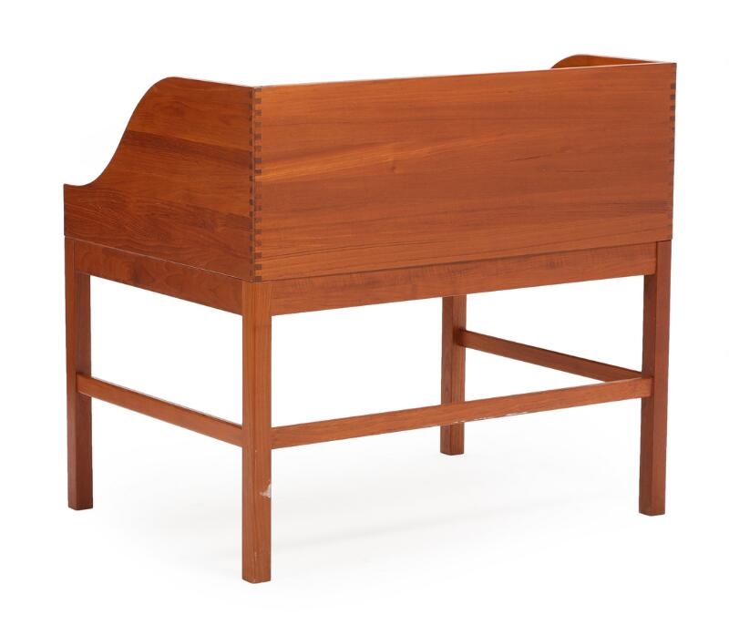 Artwork by Andreas Hansen, A free-standing teak writing desk and armchair, Made of brown leather