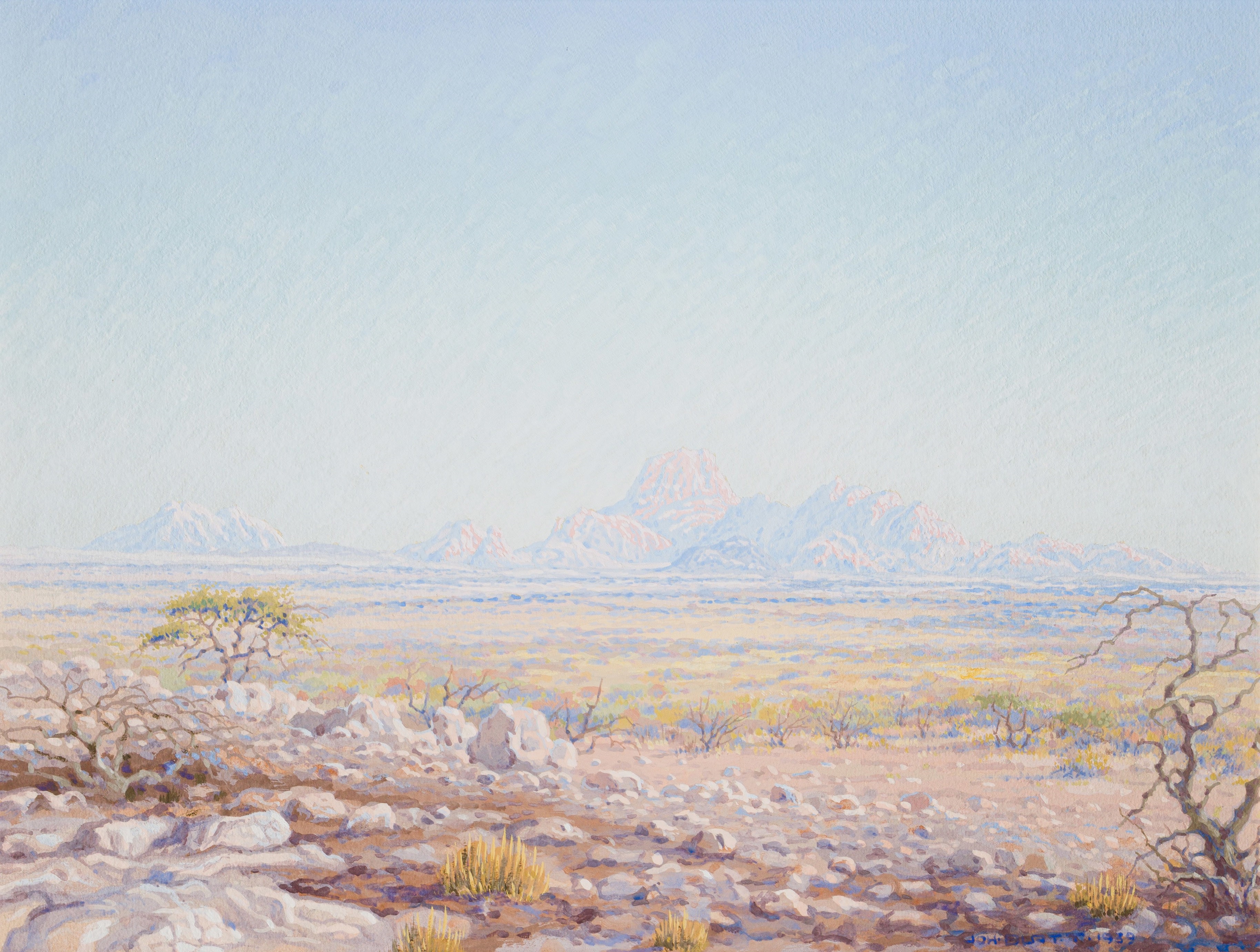 Artwork by Johannes Blatt, Blick aúf Klein- ú Gross Spitz Koppje, Made of gouache on wood panel