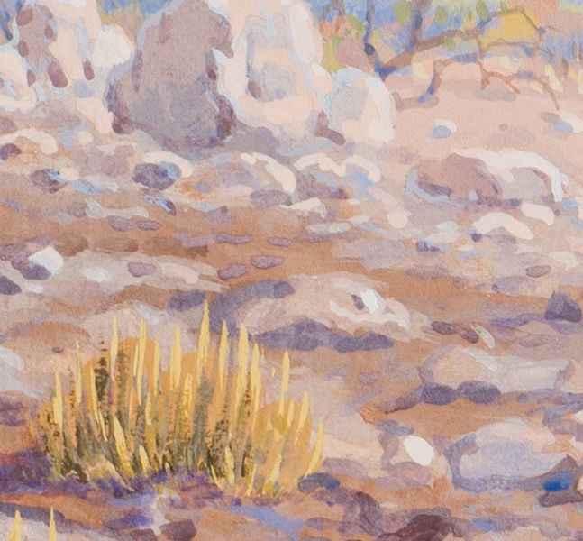 Artwork by Johannes Blatt, Blick aúf Klein- ú Gross Spitz Koppje, Made of gouache on wood panel