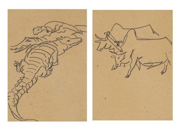 Crocodiles live in groups, two cows lift bars and pull plows