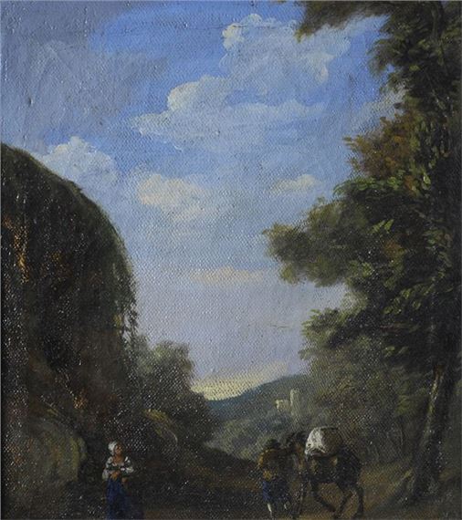 PAESAGGIO CON VIANDANTI by Roman School, 19th Century