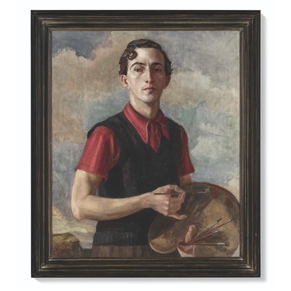 Portrait of Hugh Pemberton, three-quarter length holding a brush and palette by Hedwig Esther Pilitz