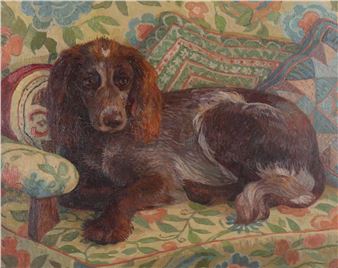 portrait of a Spaniel on a sofa - Bloomsbury Group