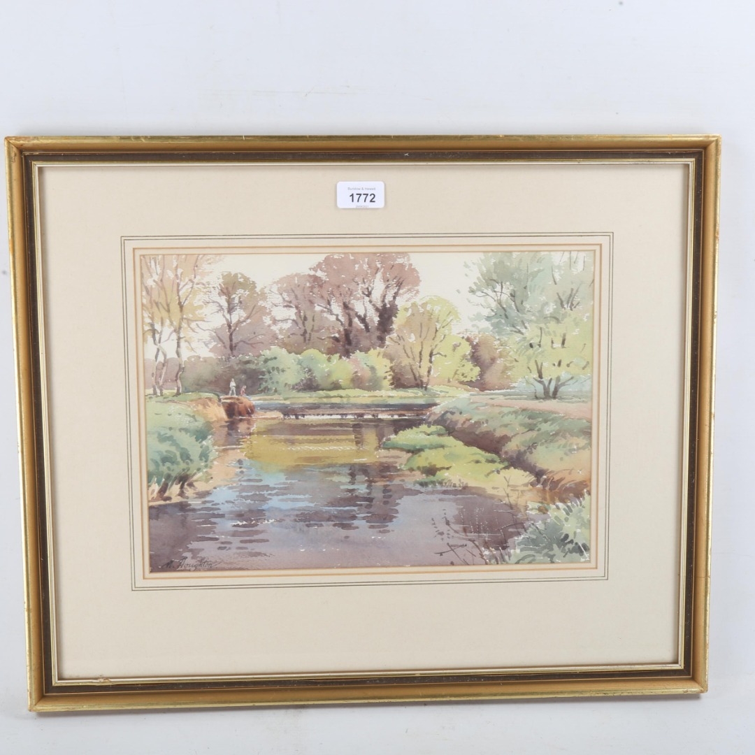 Artwork by Albert Houghton, a weir on the River Mole, Made of watercolour