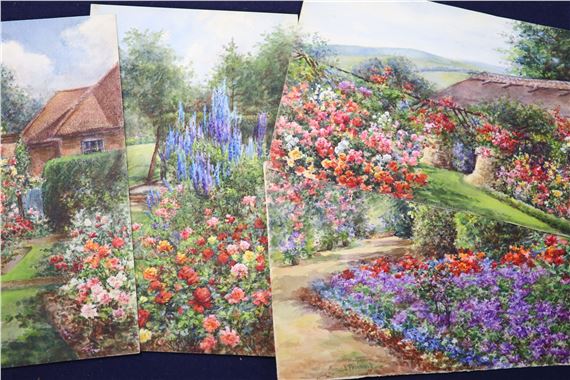 a group of four small garden studies by Annie L. Pressland