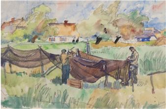 Fischer beim Aufhängen der Netze - Rudolf Allner