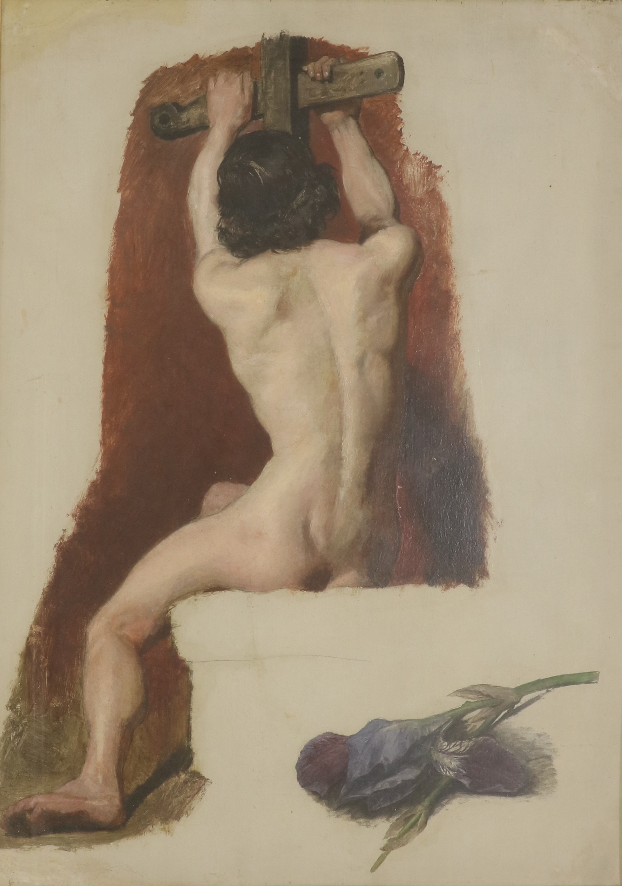 Study of a seated male nude from the back and study of a flag iris by William Etty